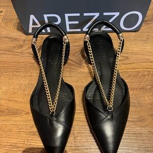 Arezzo Black Leather Heels with Gold Chain